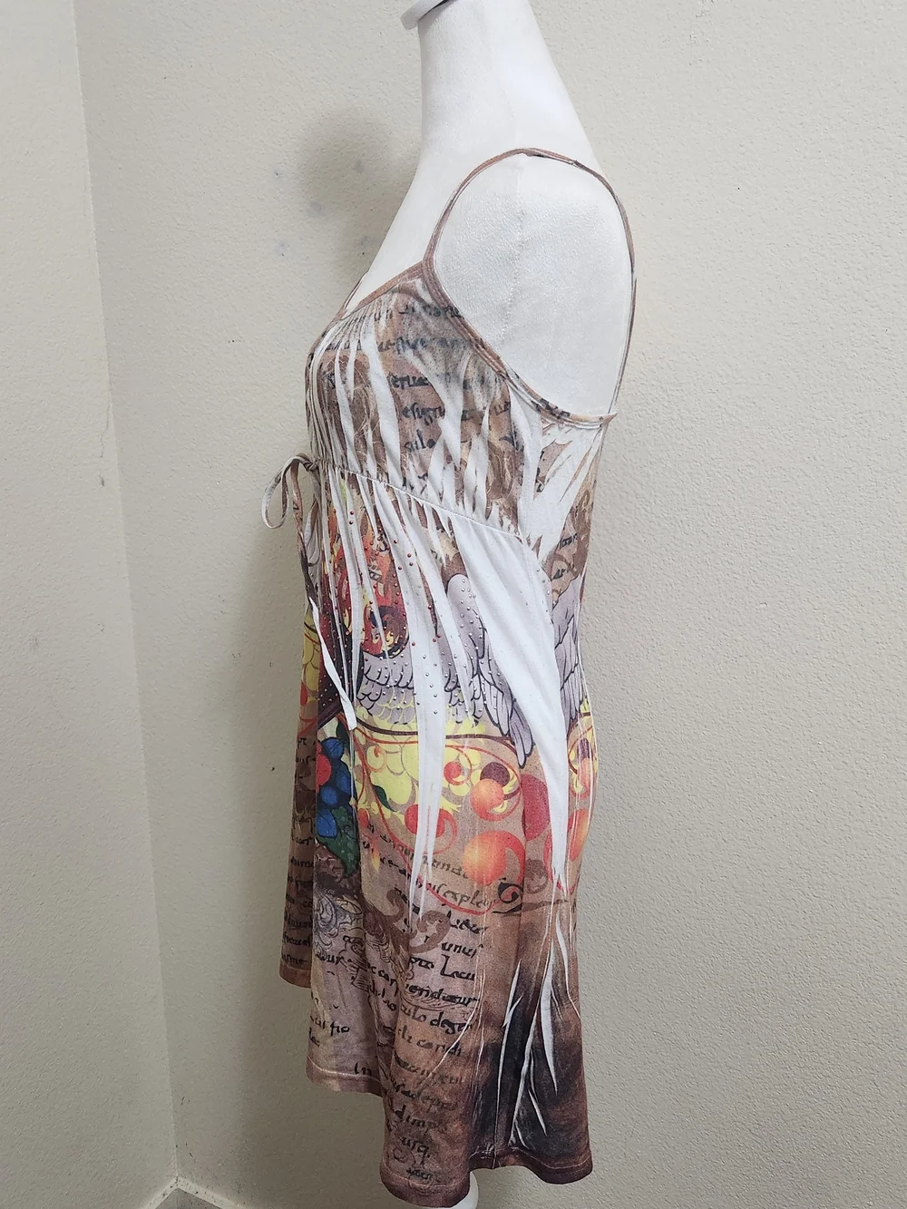 Y2K Babydoll Tatoo Mini Dresses Heart Rhinestone Ed Hardy Style Paper Thin Beach